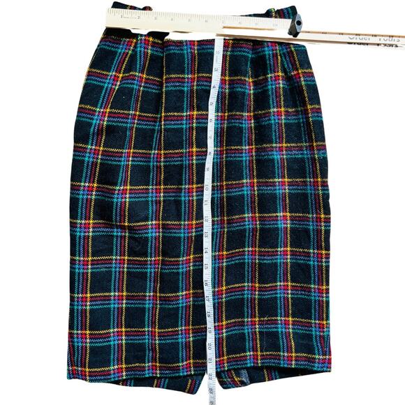 Vintage 70s Black Red Yellow Plaid Wool Skirt Pleated 2 Ports Trademark Designs - Picture 6 of 8